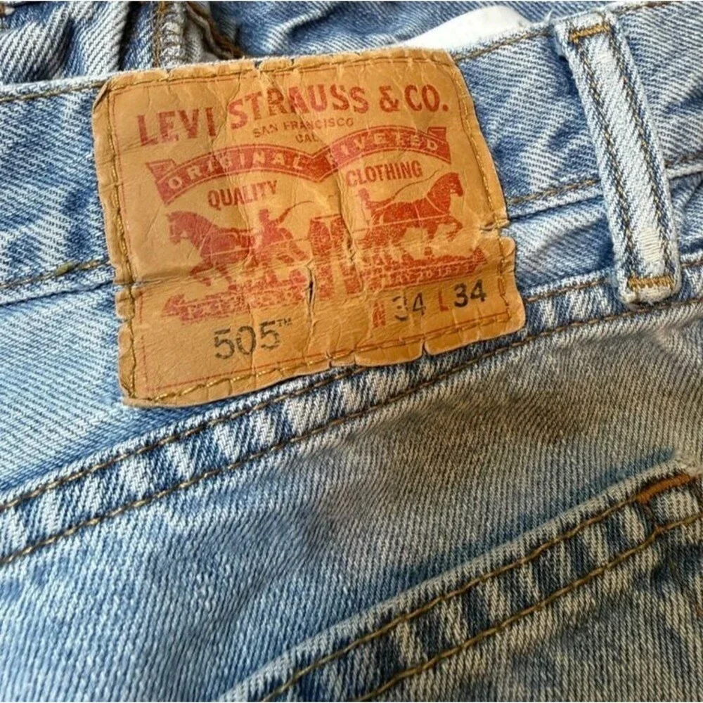 Levis 505 Jeans Mens Size 34x34 Blue Light Wash Regular Fit Straight Denim Zip